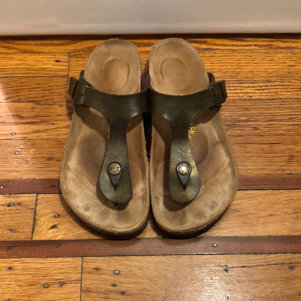 Metallic Birkenstock slides